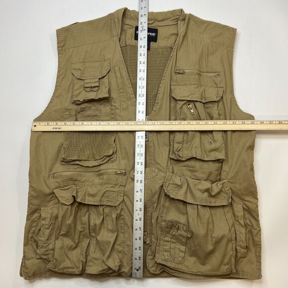 Humvee Fishing Vest Mens 2XL XXL Beige Cotton V Neck Zip Up Multi Pockets *READ - Picture 5 of 12
